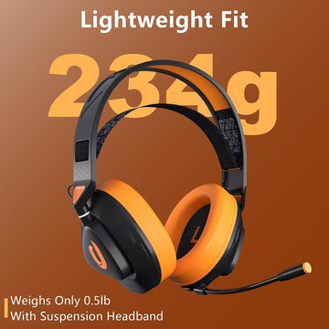 Jeecoo G90 Wireless Gaming Headset - Lightweight Comfort with Suspension Headband, Superb Sound Detachable Mic, Low-Latency Bluetooth 2.4G Wireless Gaming Headphones - PS4 PS5 PC Laptops Compatible